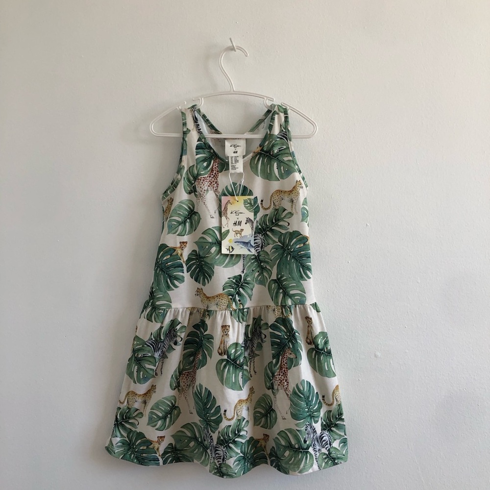 H&M Green Leaf & Safari Animal Print kids Summer Dress